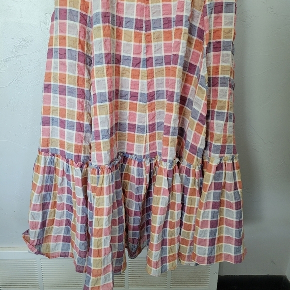 Free People Rainbow Dreams Sz 4 Halter Top Maxi Dress High Low Colorful Plaid - Picture 9 of 11
